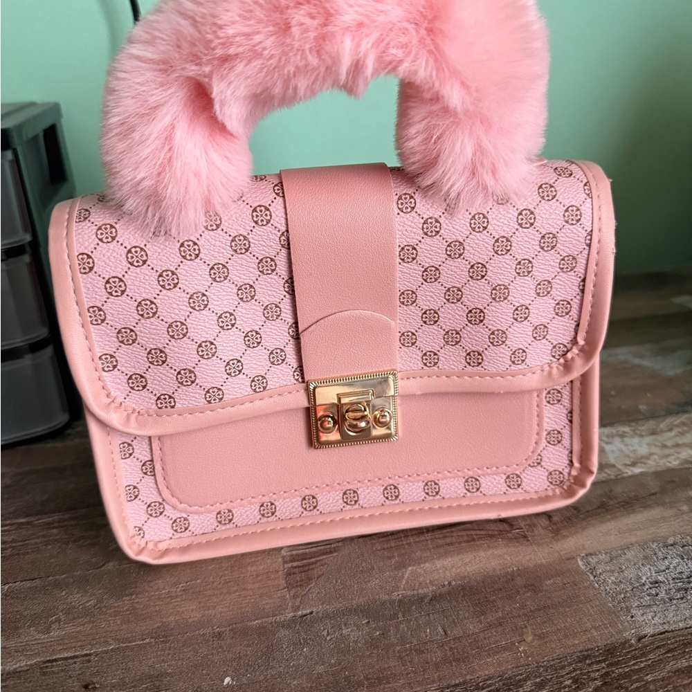 Elegant Pink Mini Bag with Faux Fur Handle